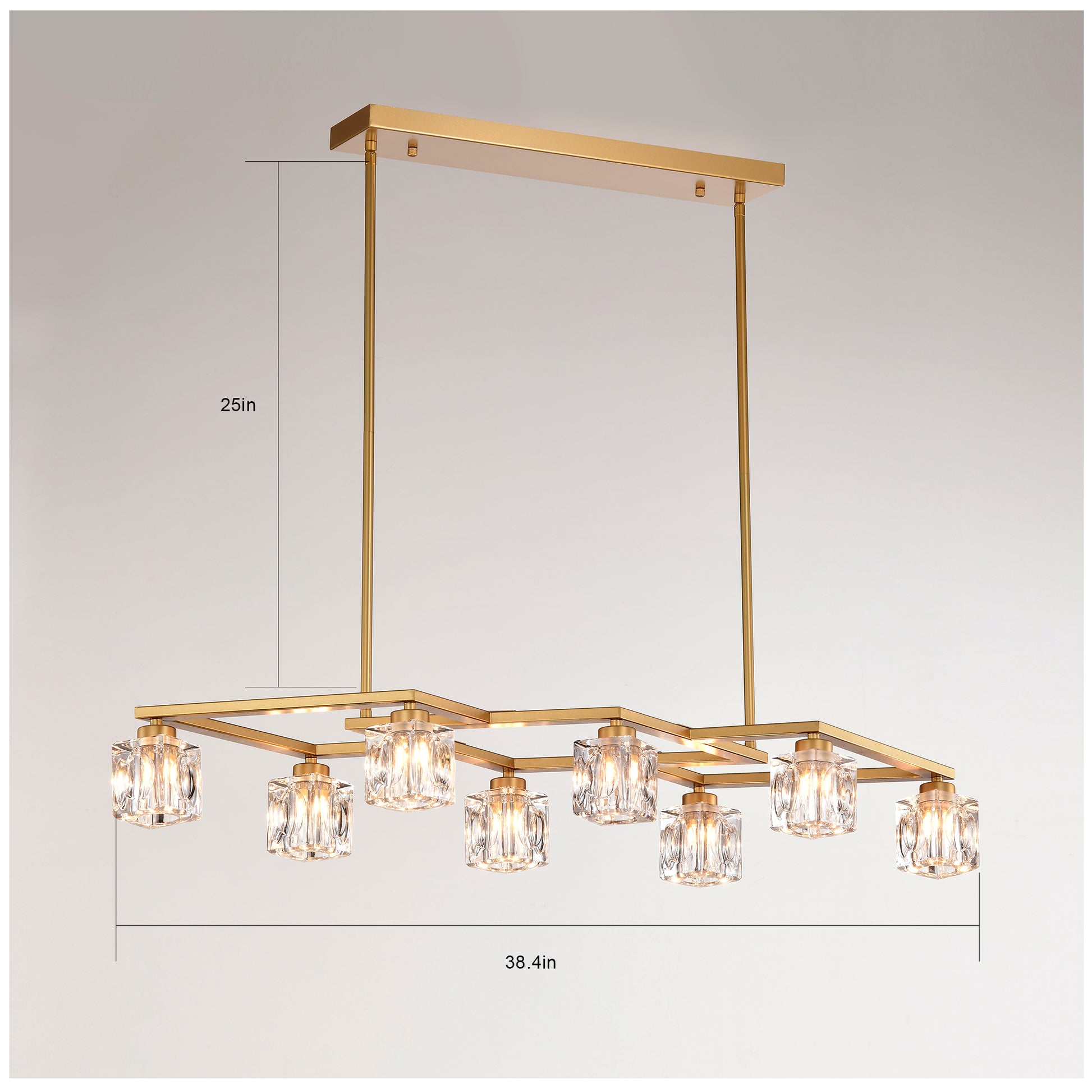 Modern gold linear chandelier with crystal shades