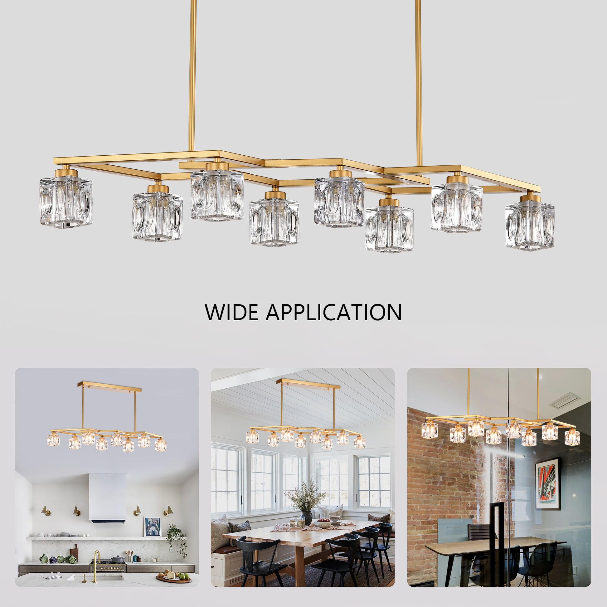 Modern gold chandelier with crystal square shades
