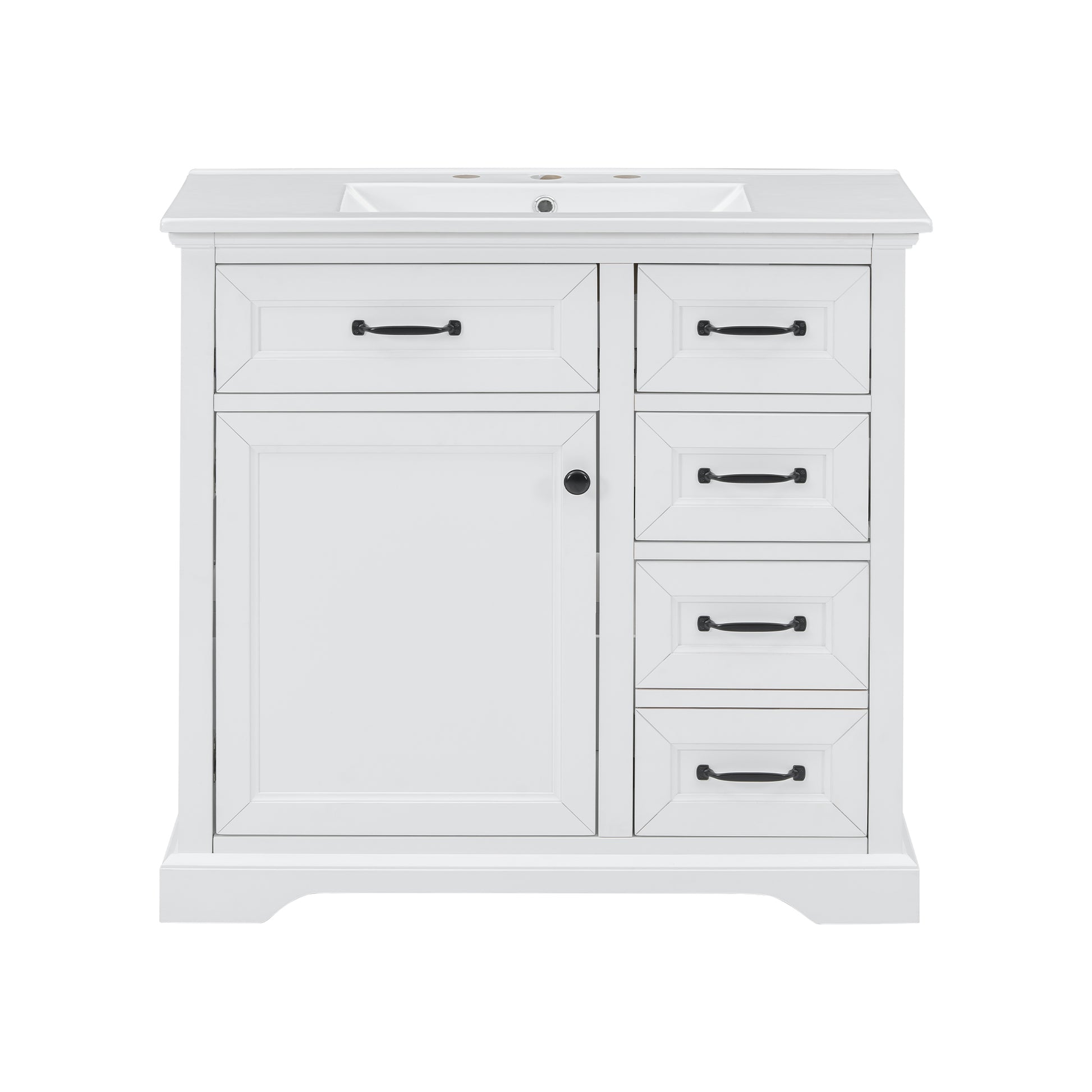 White shaker vanity with black hardware