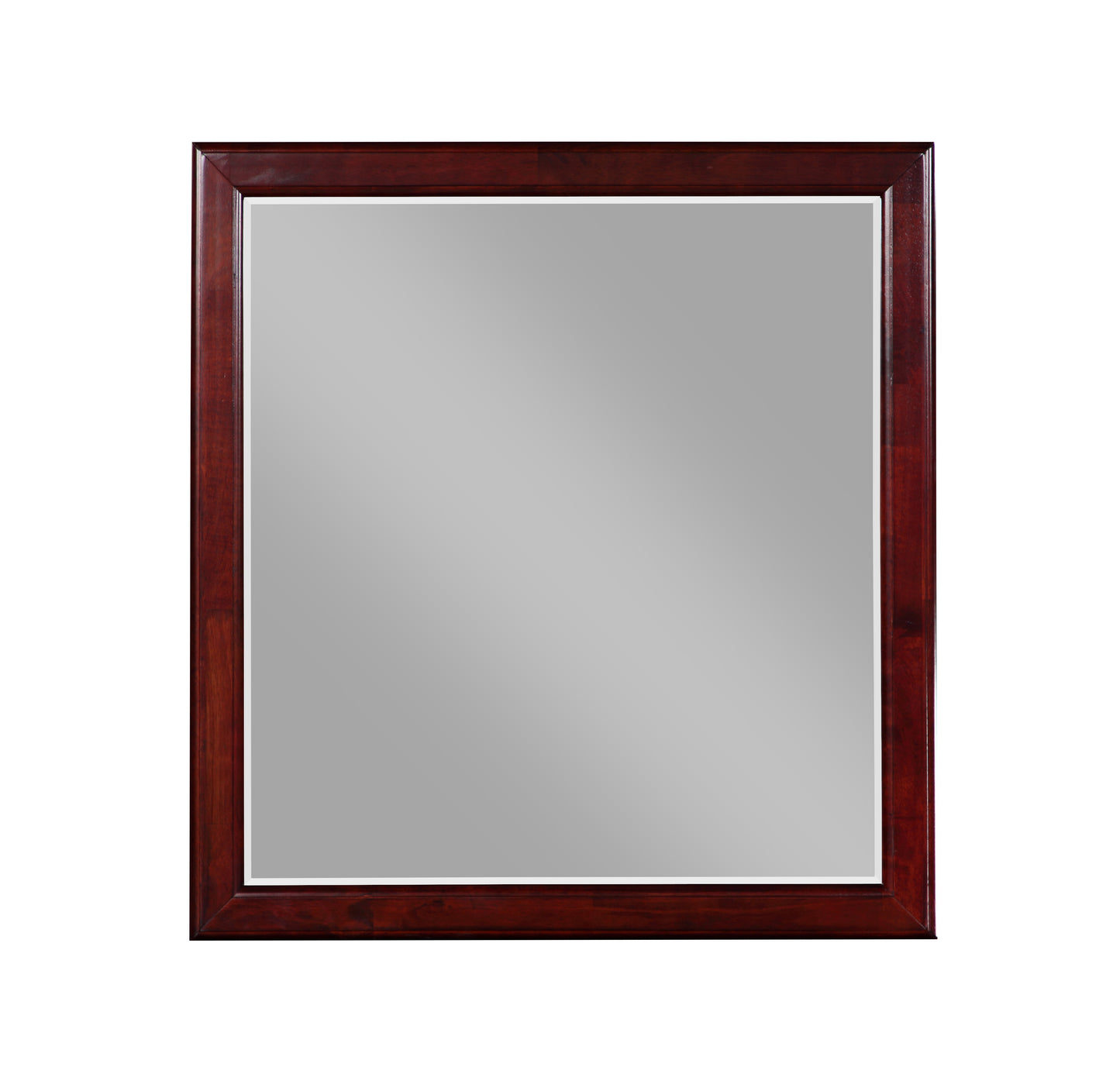Rectangular wooden framed mirror with rich mahogany finish