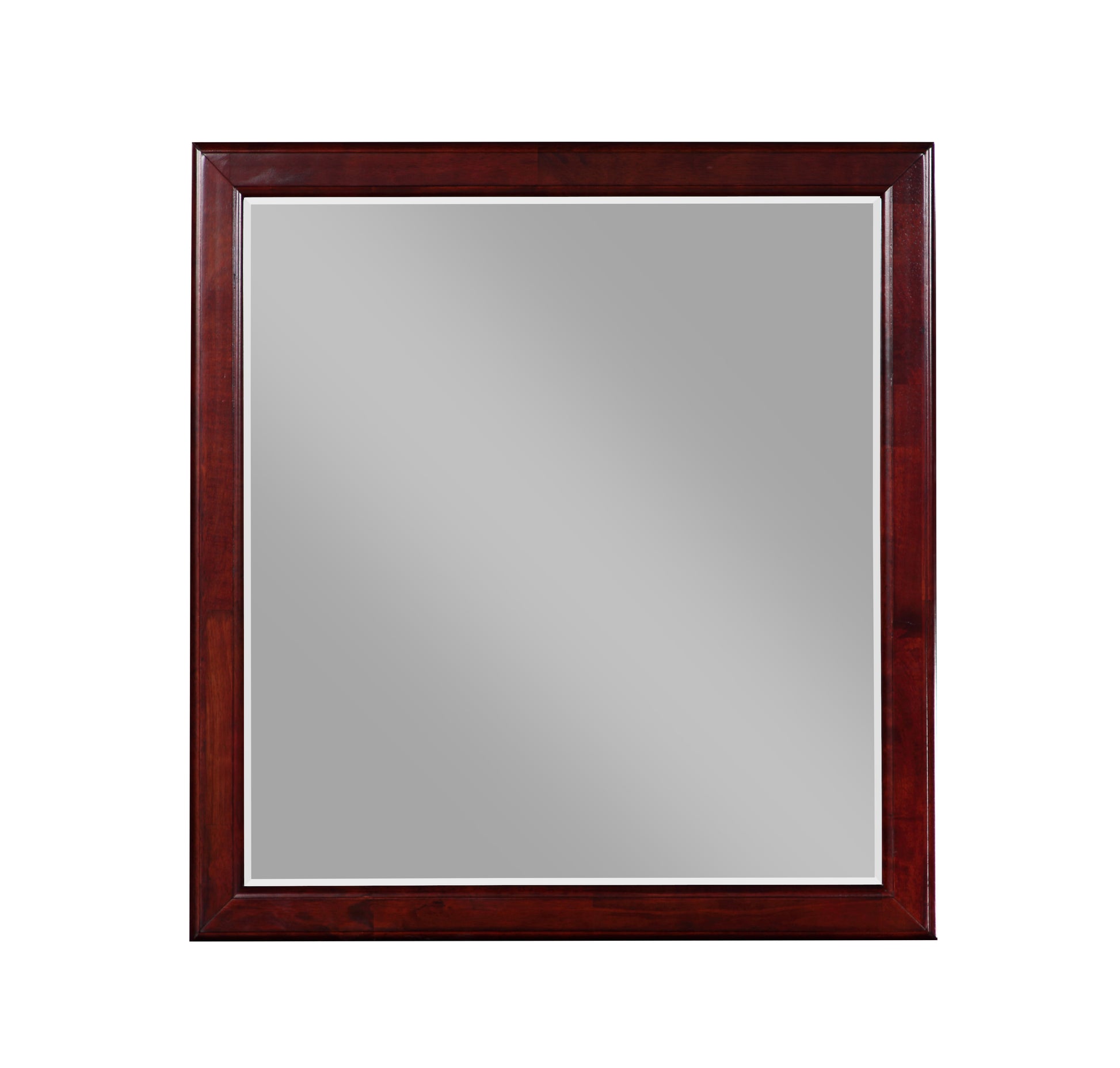 Rectangular wooden framed mirror with rich mahogany finish