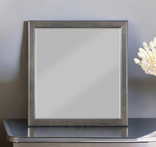 Square accent mirror with distressed silver wood frame