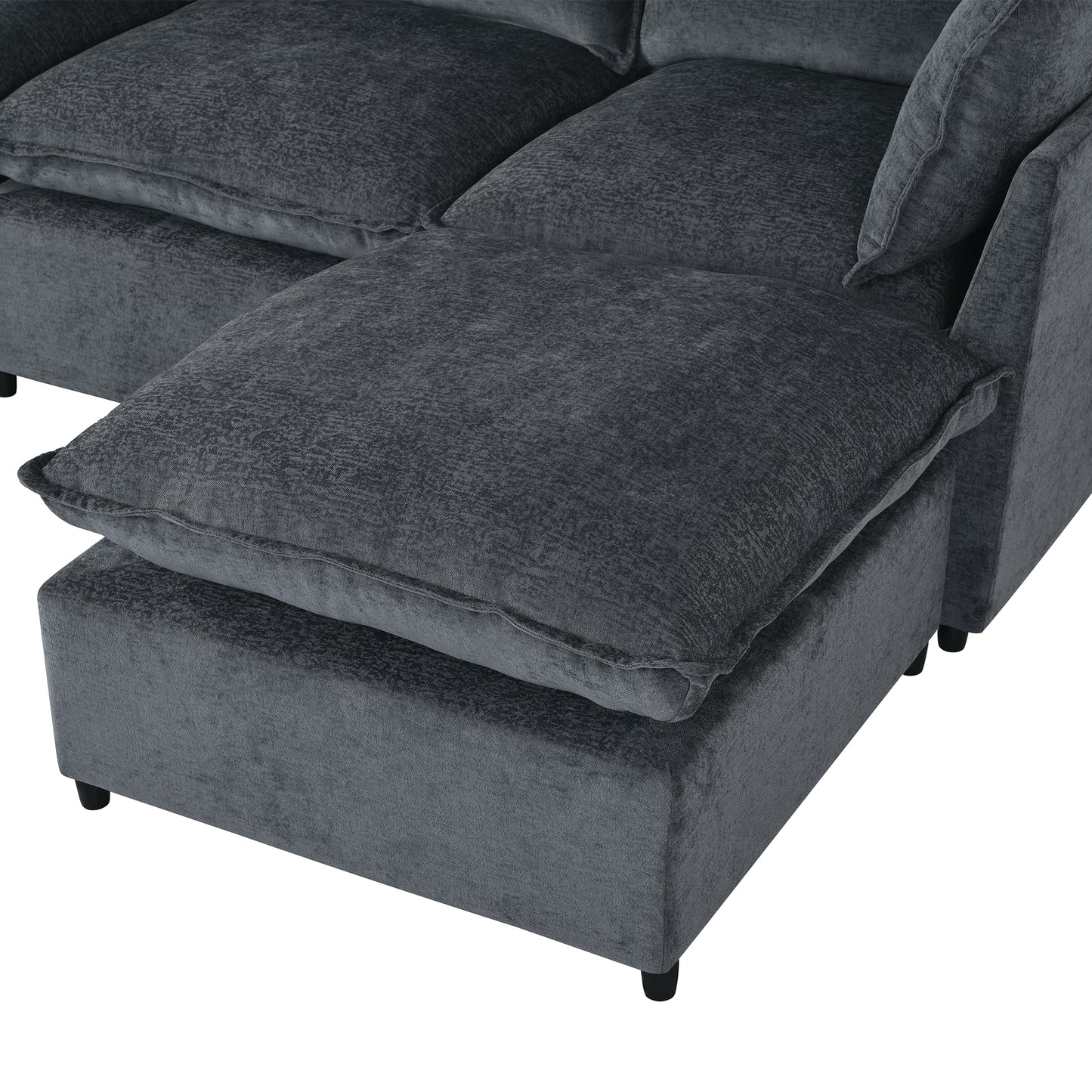 Dark gray plush sectional sofa chaise lounge