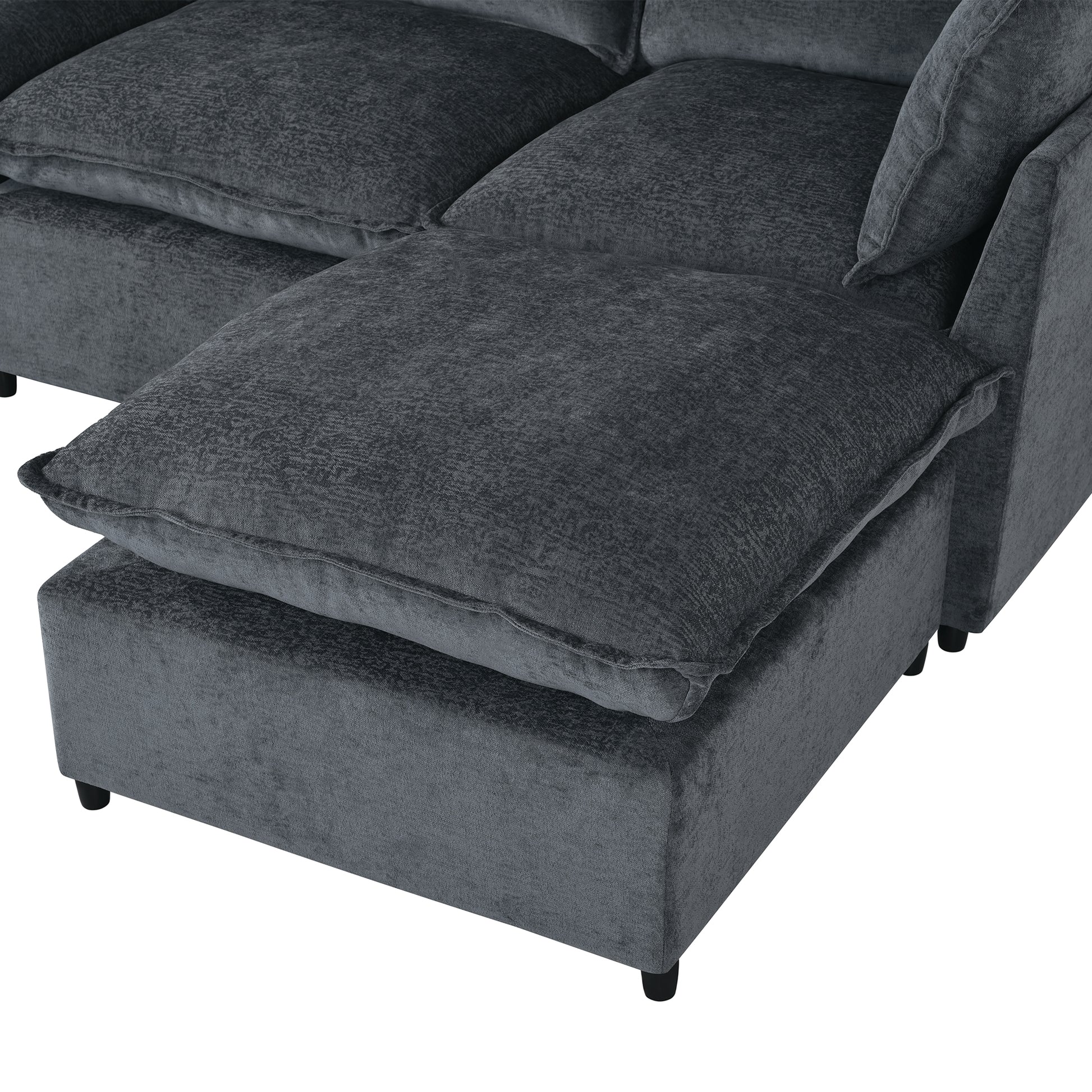 Dark gray plush sectional sofa chaise lounge
