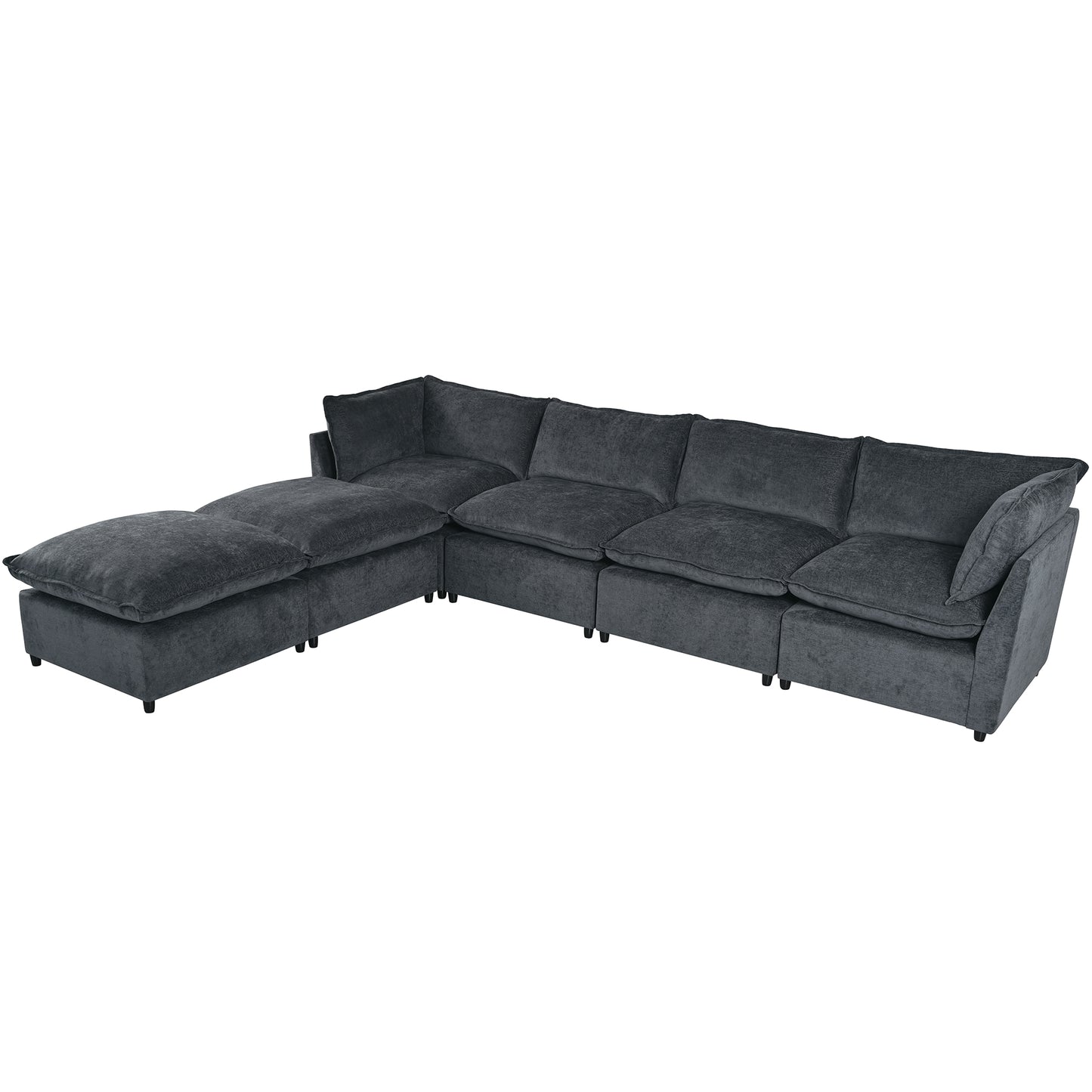 Plush charcoal grey sectional sofa with chaise