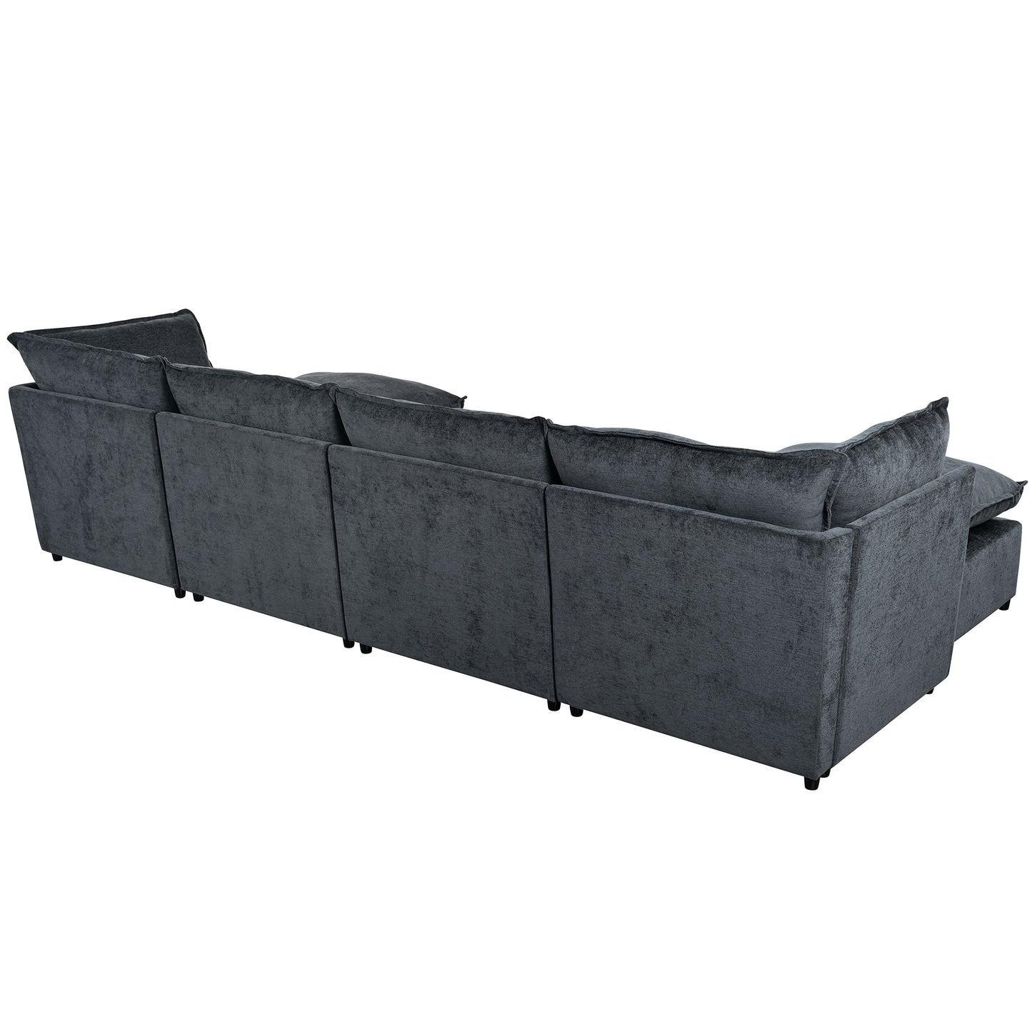 Dark gray velvet sectional sofa with plush cushions
