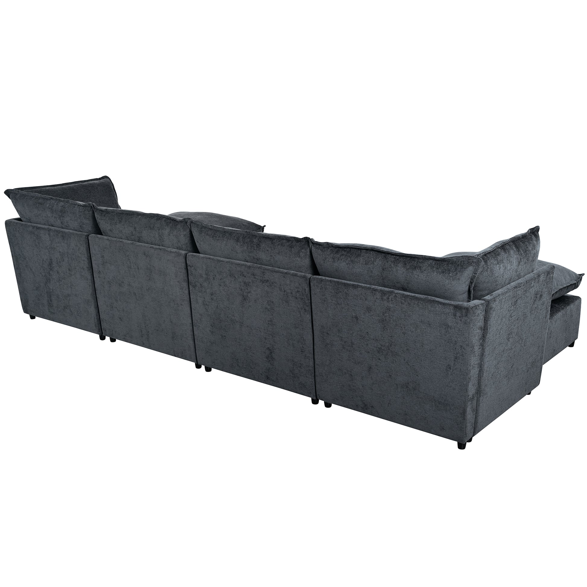 Dark gray velvet sectional sofa with plush cushions