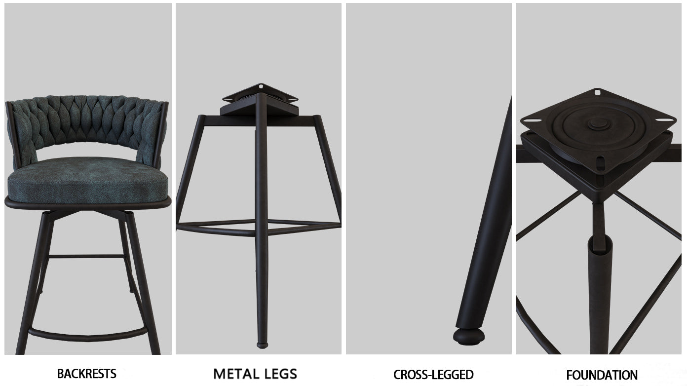 Textured teal upholstered bar stool with a black metal base