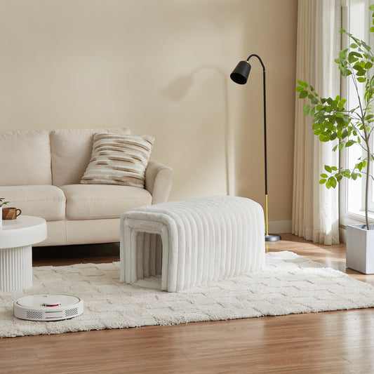 Plush white pet bed with arched entrance