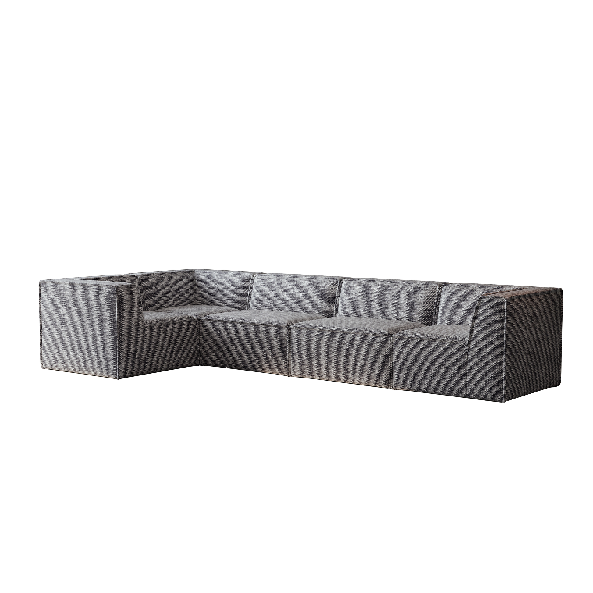 Gray sectional sofa with plush fabric upholstery and clean lines