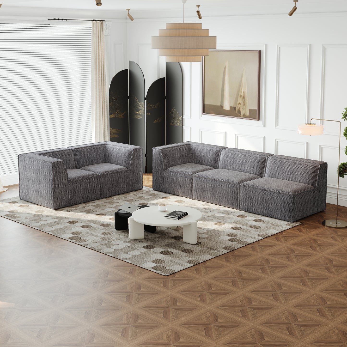 Gray modular sectional sofa with textured fabric ideal for modern living rooms