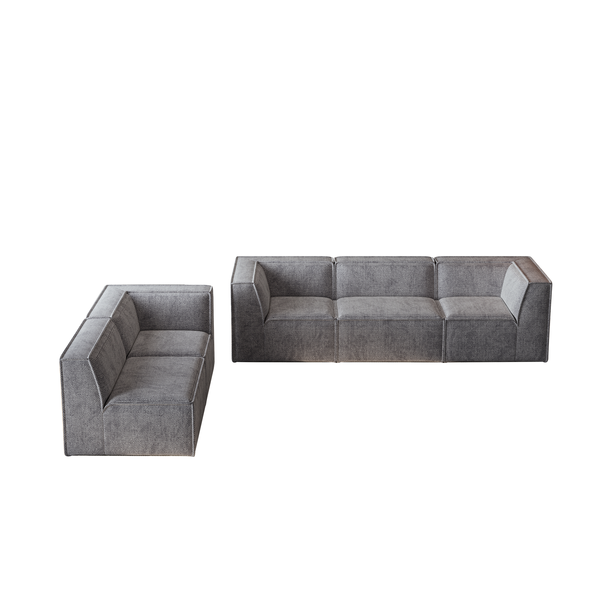 Modern grey modular sectional sofa with textured fabric upholstery