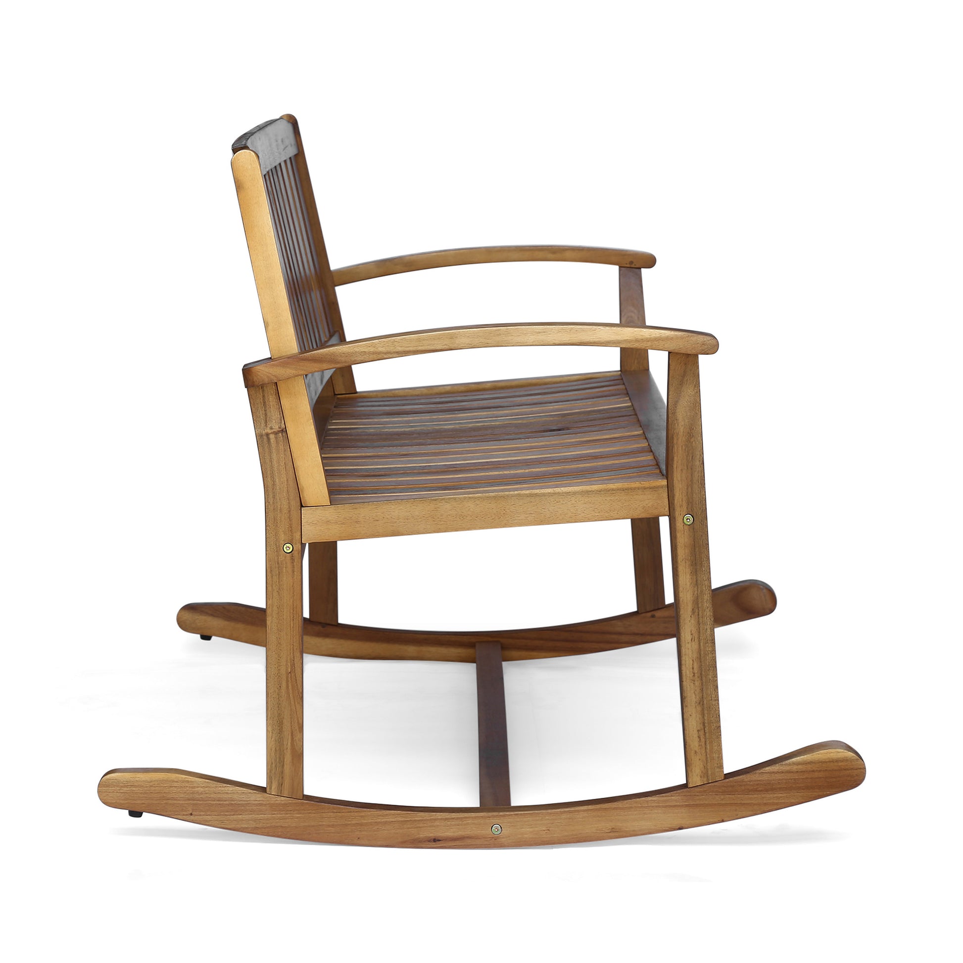 Wooden rocking chair with slatted seat and back
