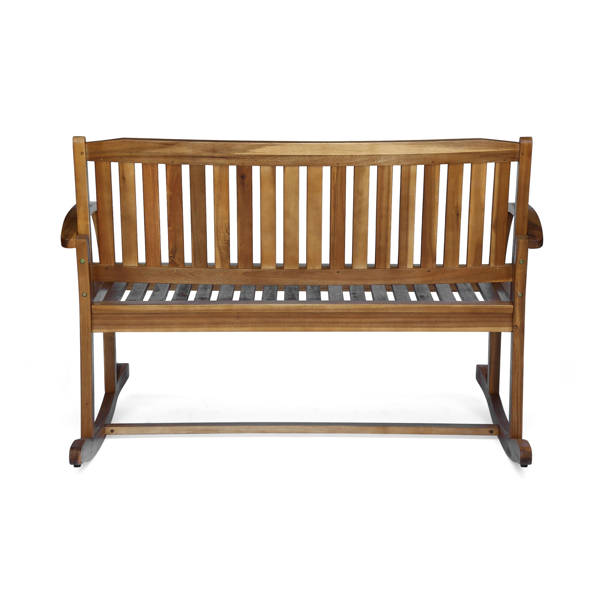 Wooden garden bench with slatted back and seat