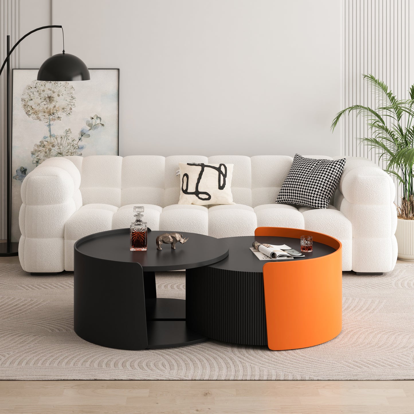 Black nesting coffee table with modern curved design