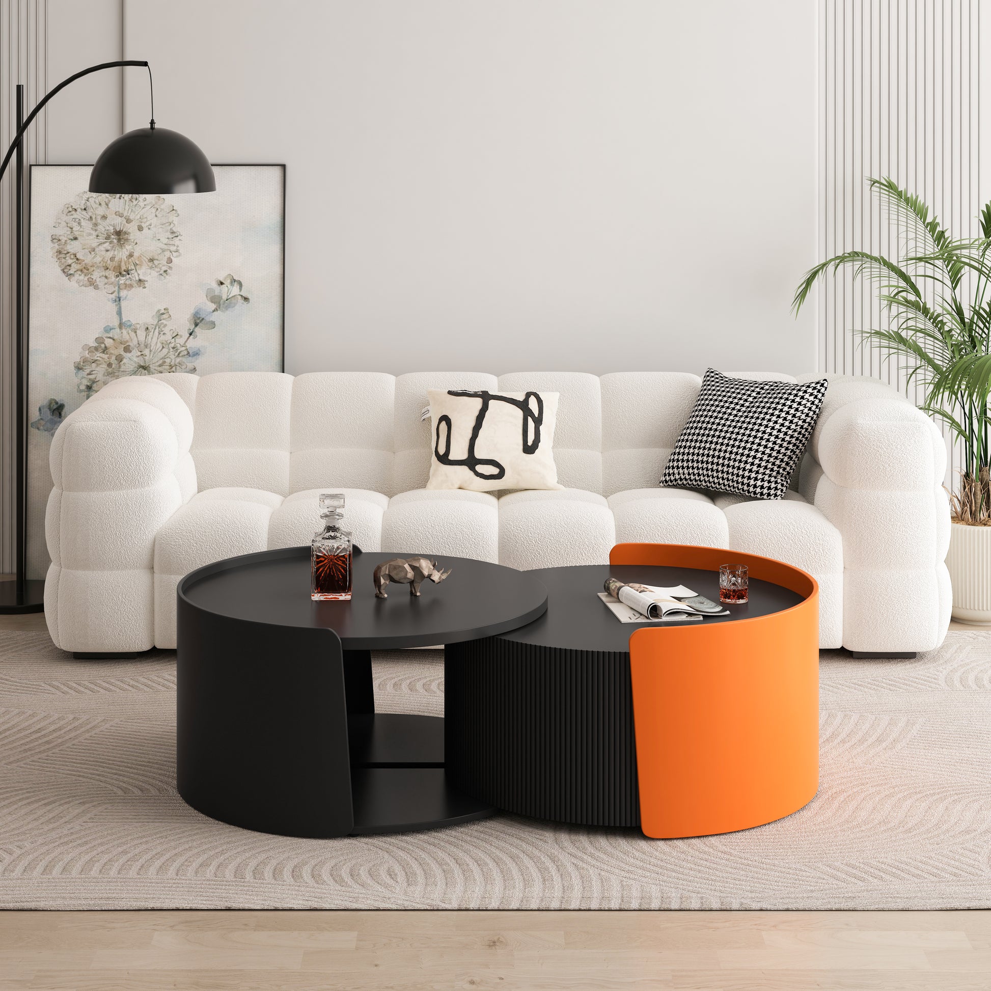 Black nesting coffee table with modern curved design