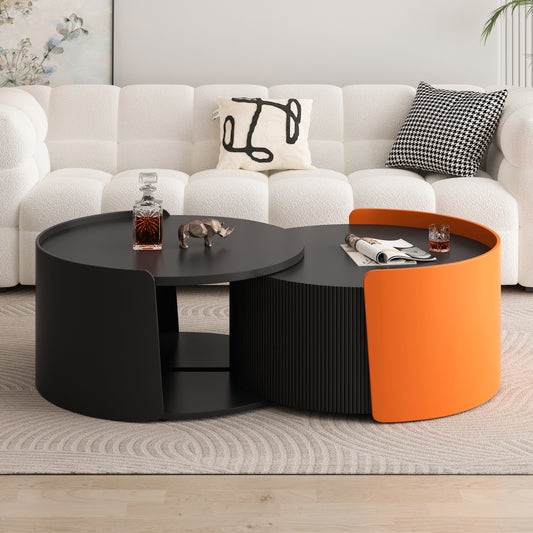 Black nested coffee table with an orange accent