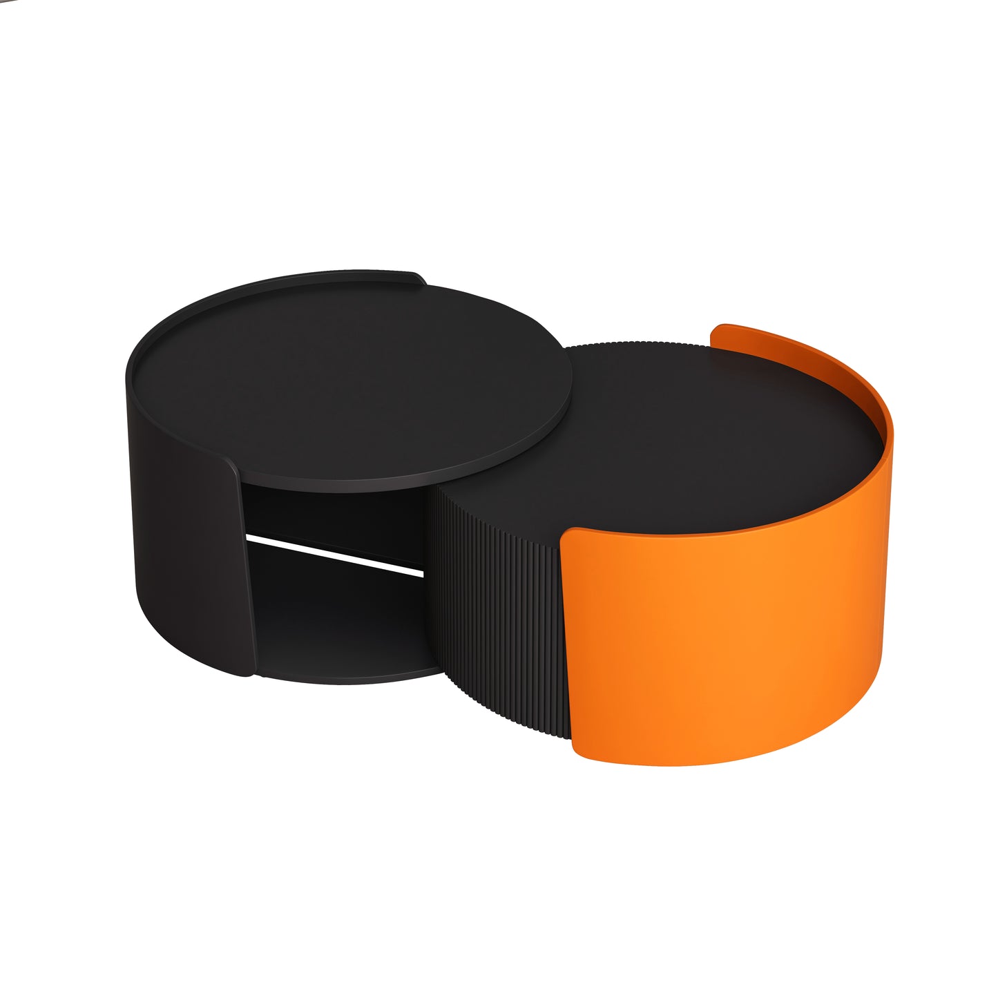 Modern black nesting coffee table with orange accent