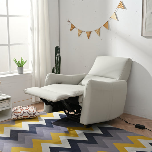 Comfortable white leather recliner with adjustable footrest