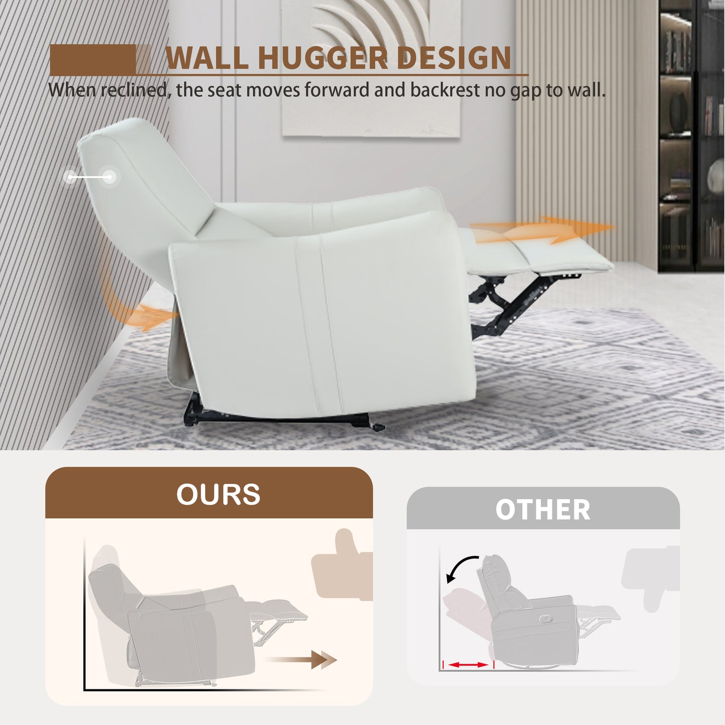 White leather recliner with wall hugger design