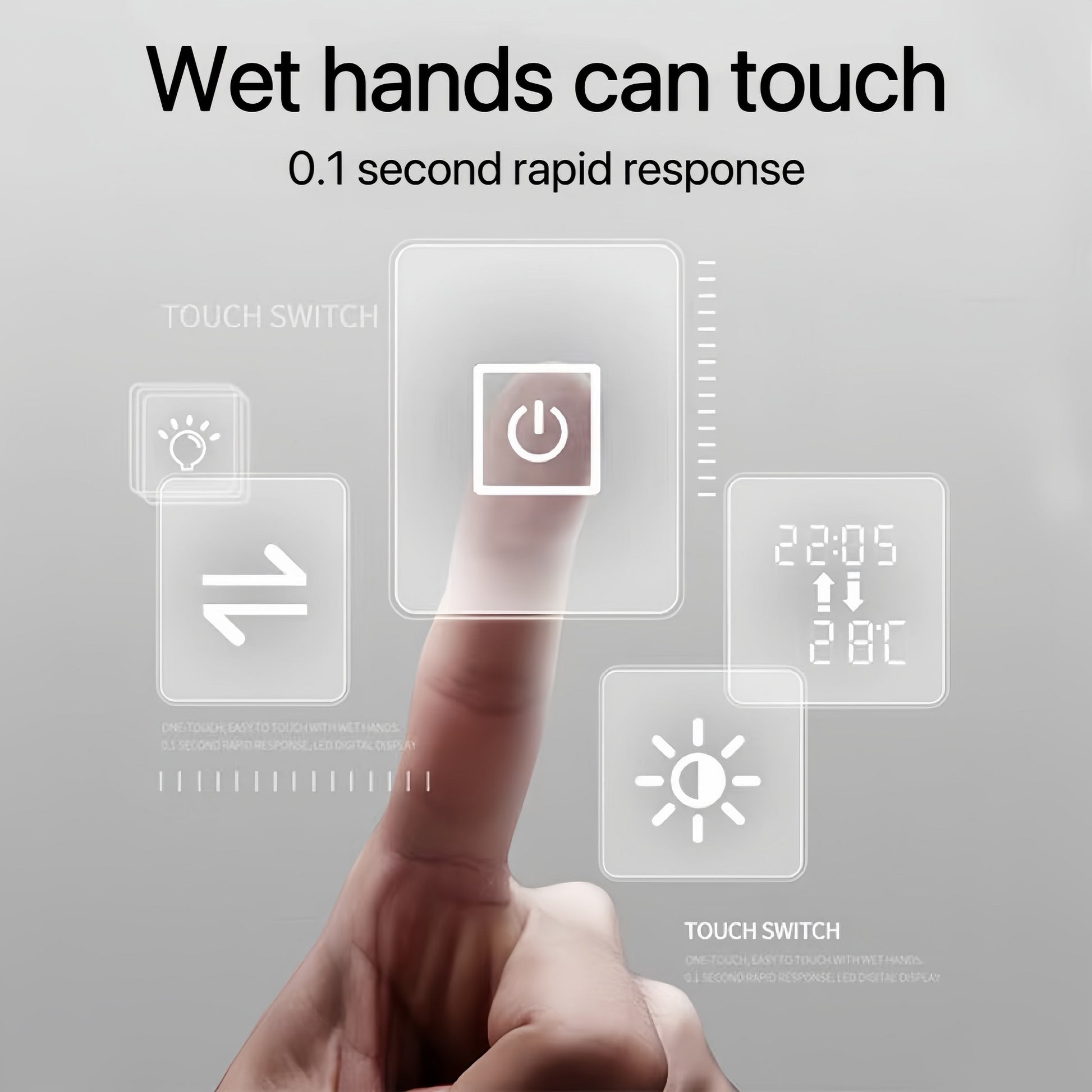 Finger touching power button on a touch switch panel