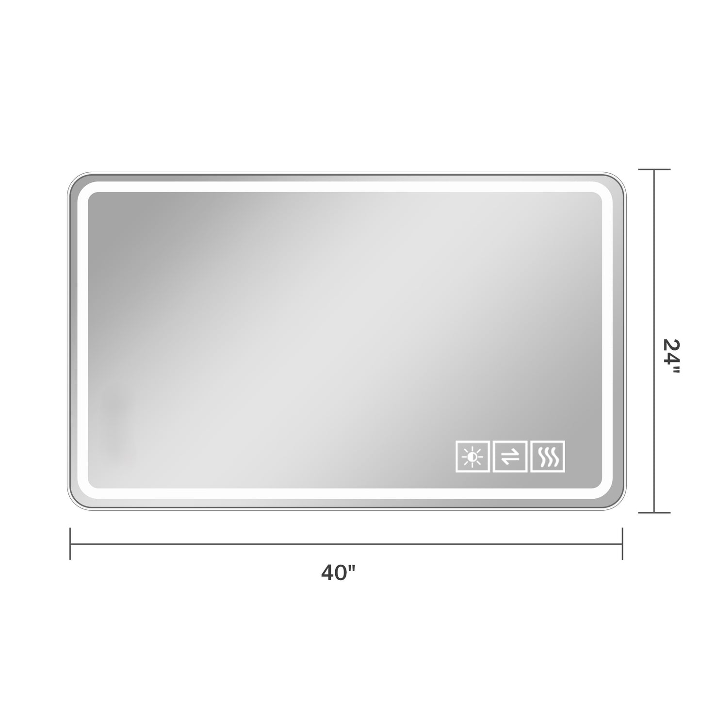 Rectangular LED vanity mirror  x  inches with touch controls for brightness and defogger