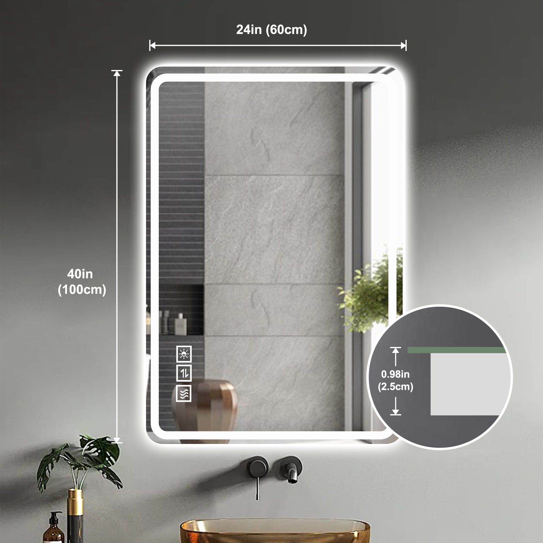 Modern x inch backlit bathroom mirror with touch controls
