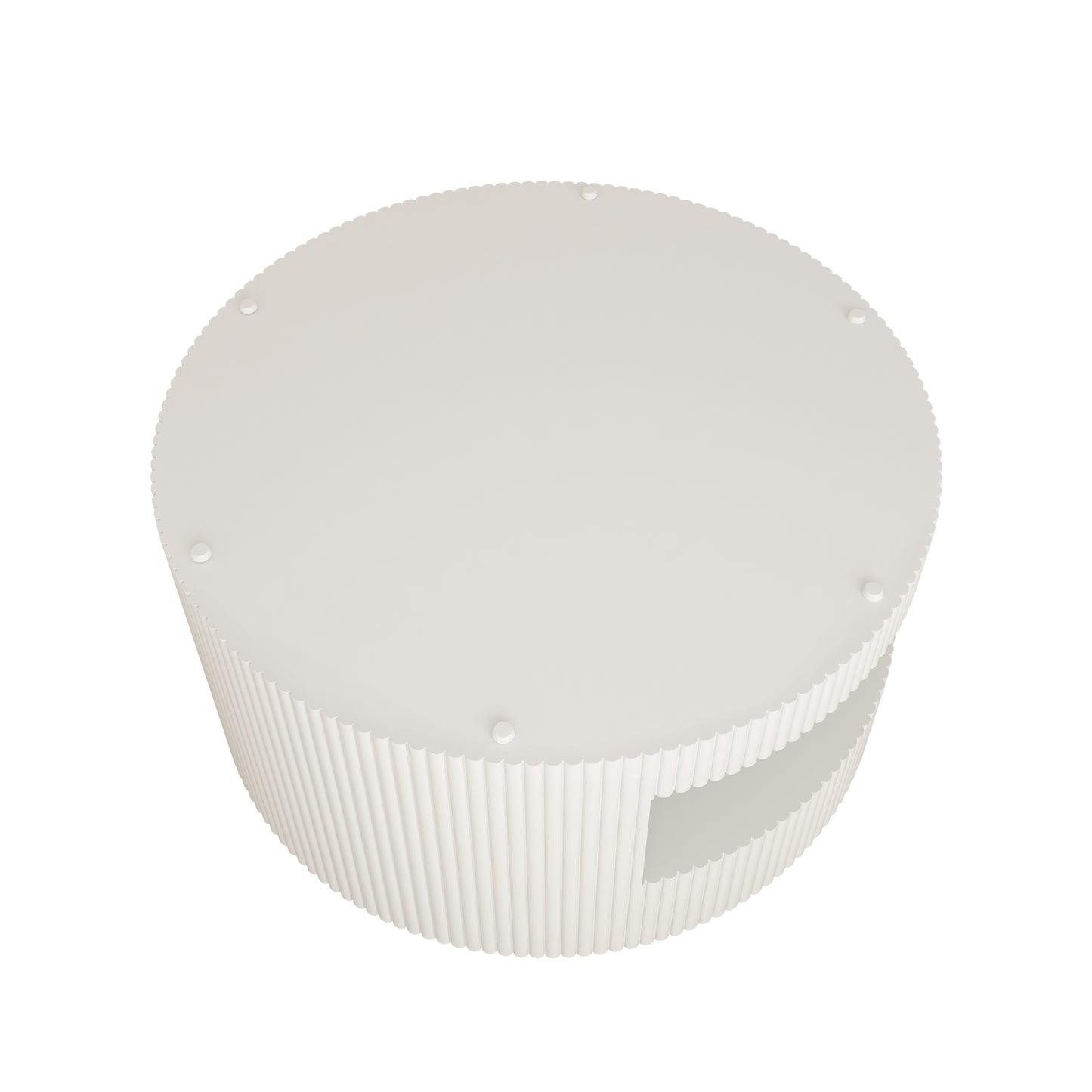 White fluted round side table with scalloped edge detail
