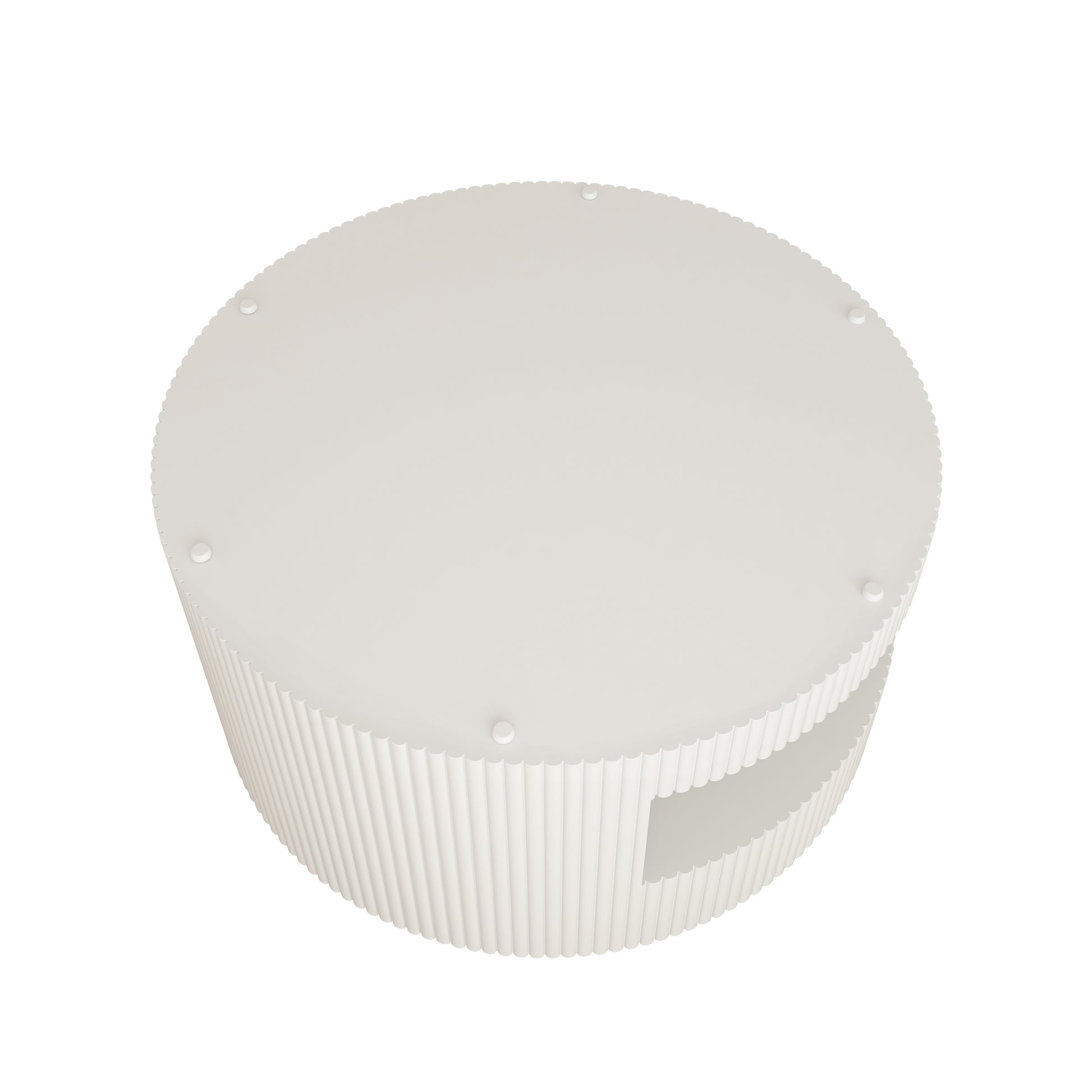 White fluted round side table with scalloped edge detail