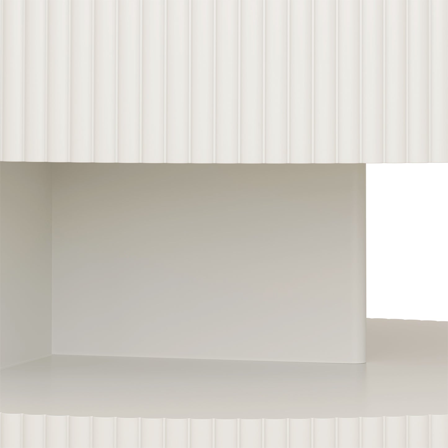 Abstract ivory fluted panel texture on a minimalist shelf