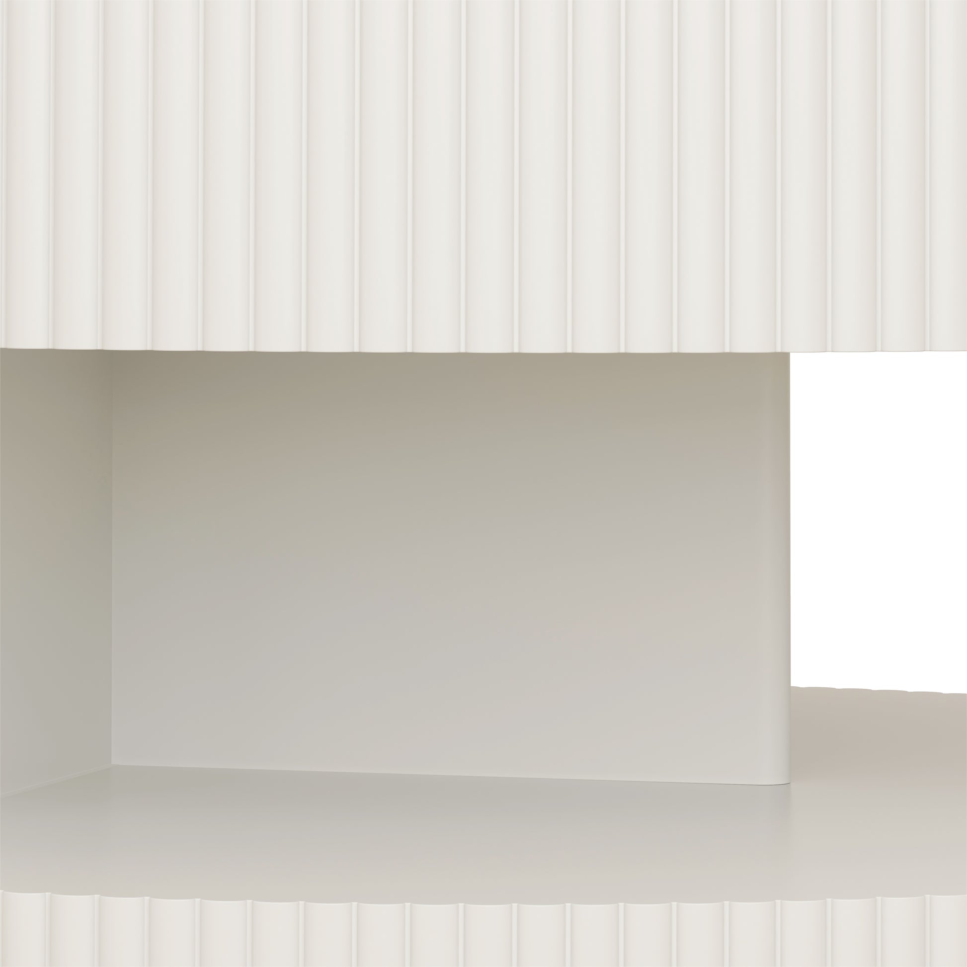 Abstract ivory fluted panel texture on a minimalist shelf