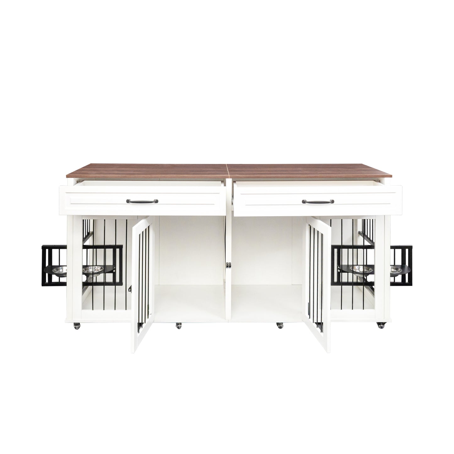 Double dog crate furniture with two drawers and doors