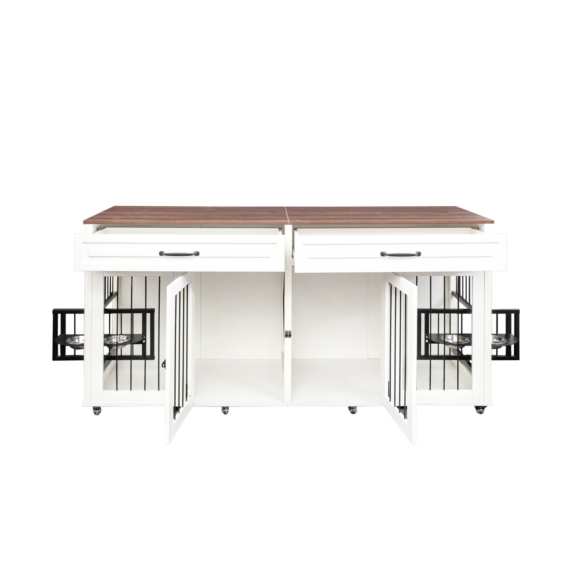 Double dog crate furniture with two drawers and doors