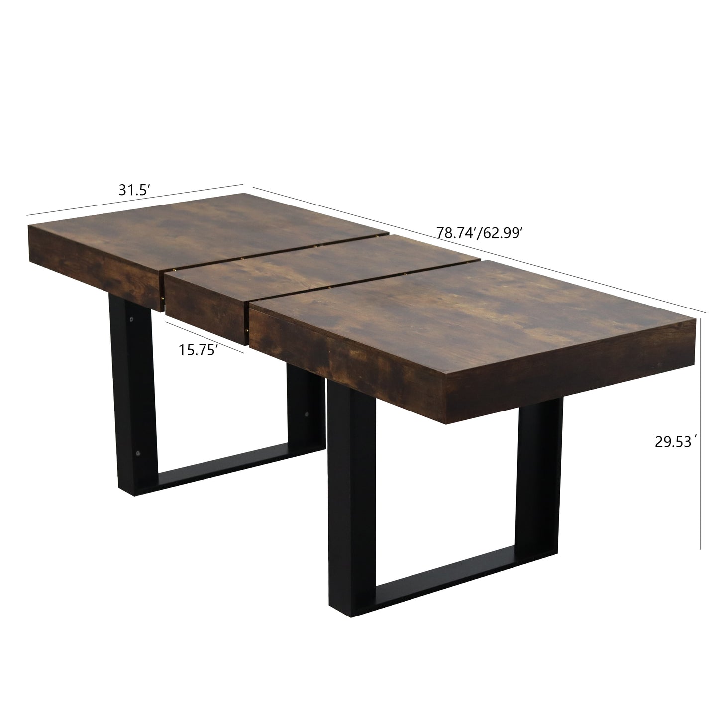 Rustic dark wood dining table with a modern black metal base ideal for family meals