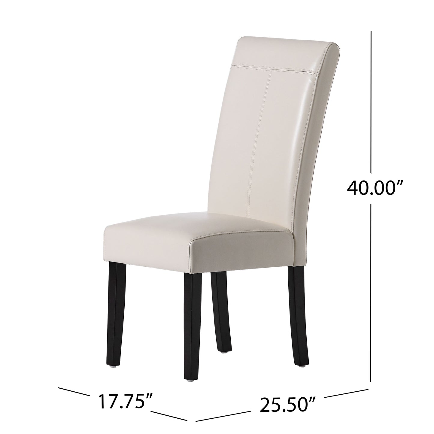 Cream faux leather dining chair with black legs and stitched detailing