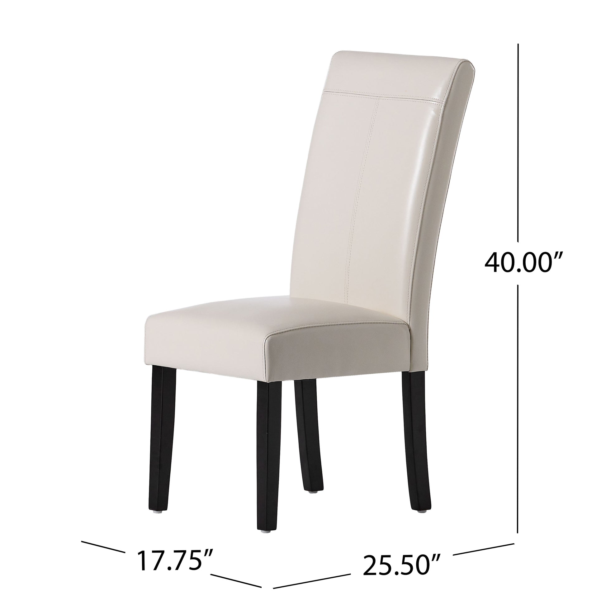 Cream faux leather dining chair with black legs and stitched detailing