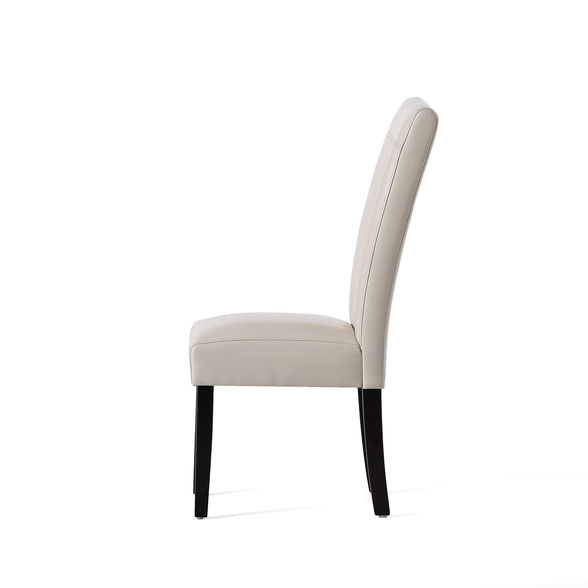 Cream upholstered dining chair with dark wood legs