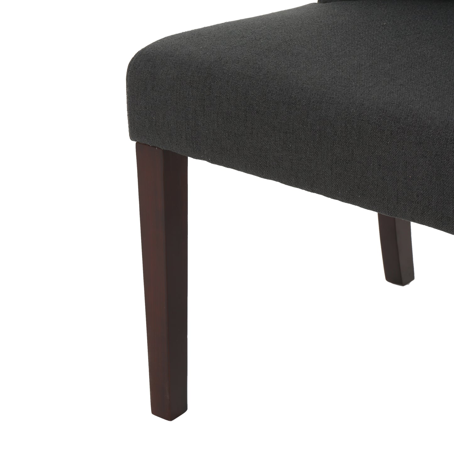 Dark gray upholstered chair with dark wood legs