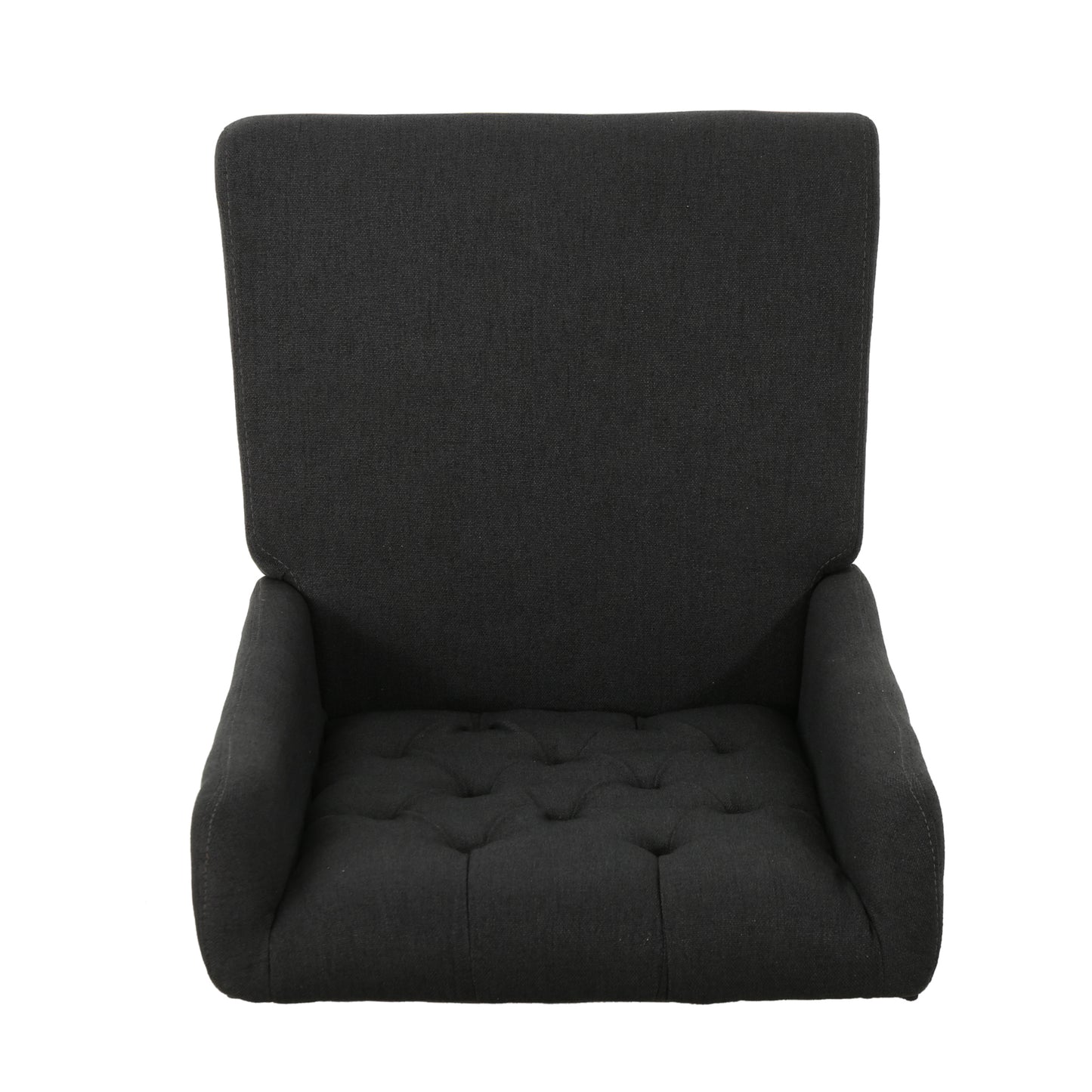 Dark grey fabric accent chair with tufted seat
