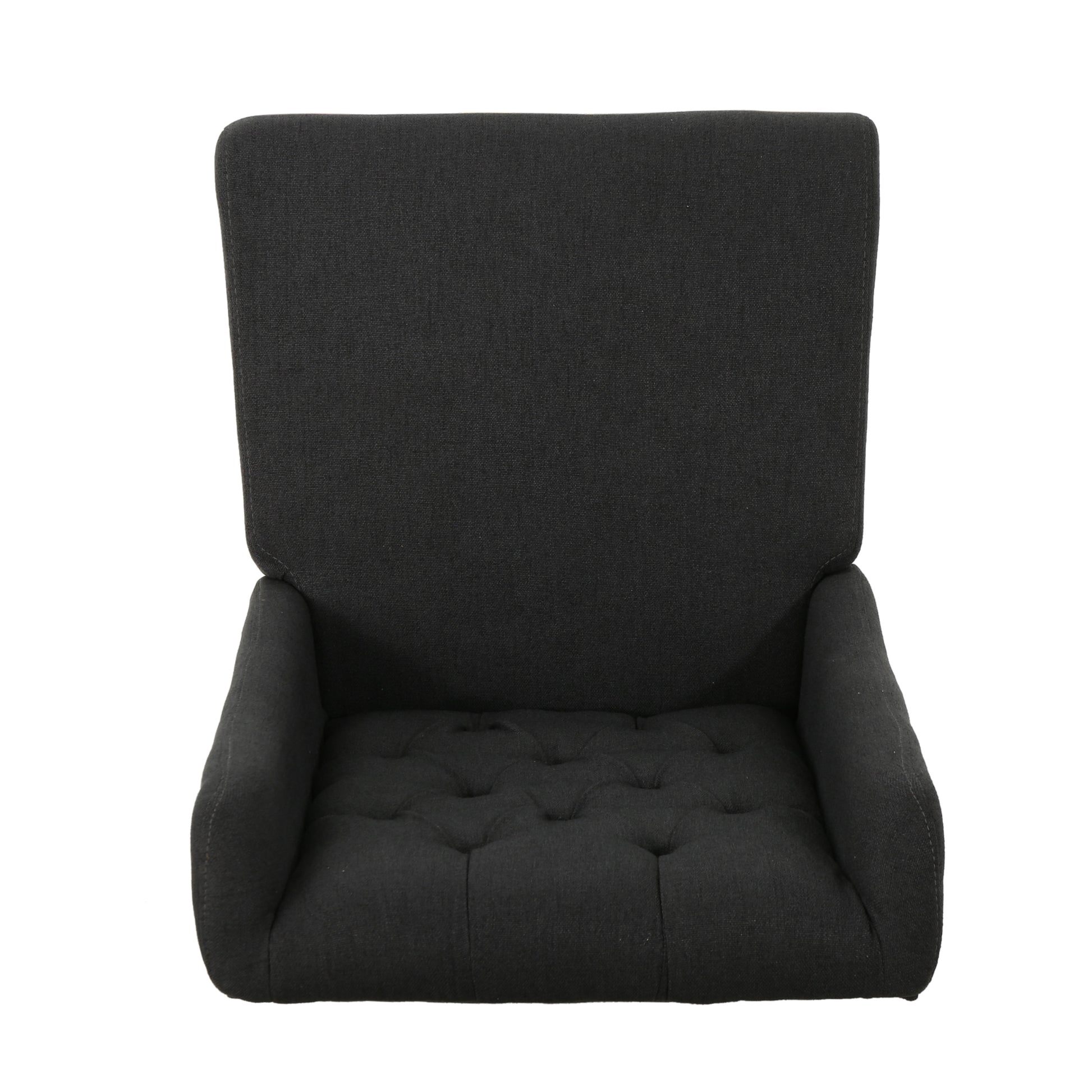 Dark grey fabric accent chair with tufted seat