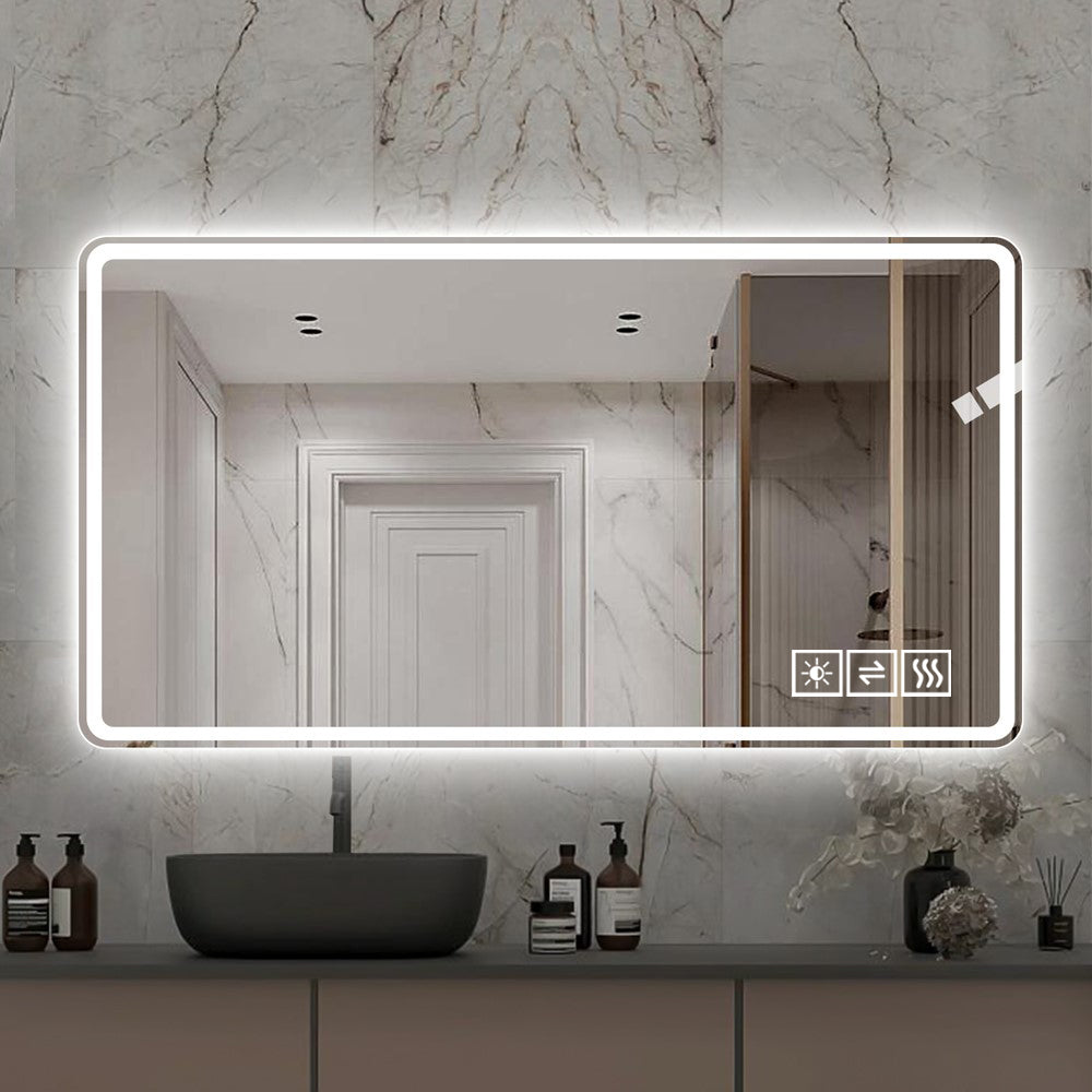 Modern illuminated bathroom mirror with touch controls