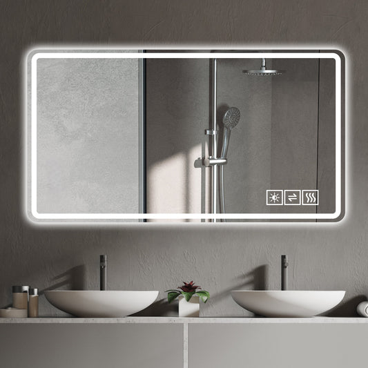 Rectangular lighted bathroom mirror with dimming and defogger