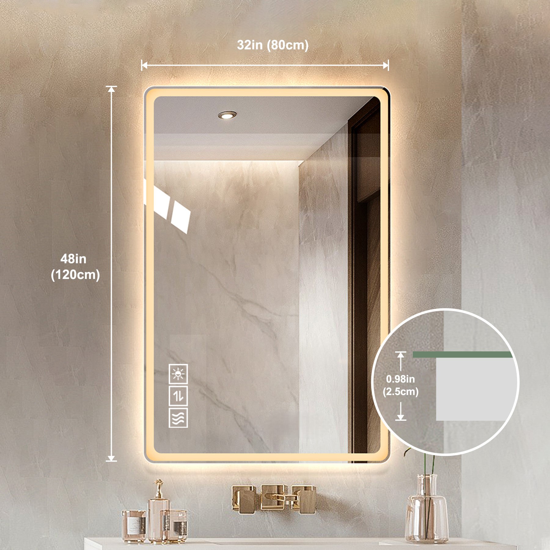 Rectangular backlit vanity mirror