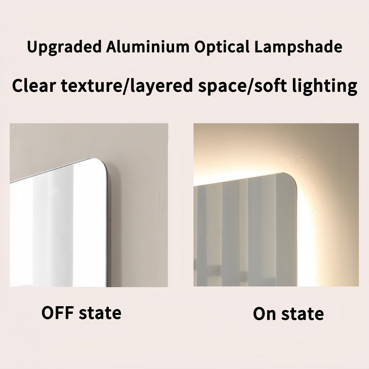 Aluminum lampshade off state sleek modern silvertoned edge against a beige wall