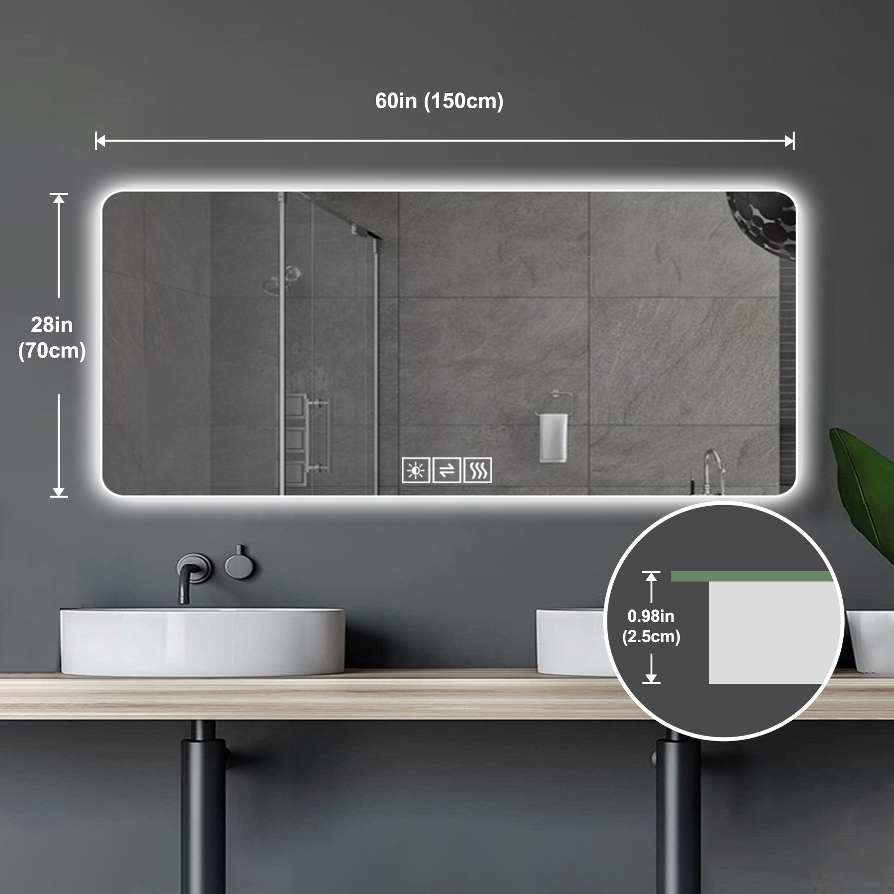 inch LED bathroom mirror with touch controls and fogfree feature
