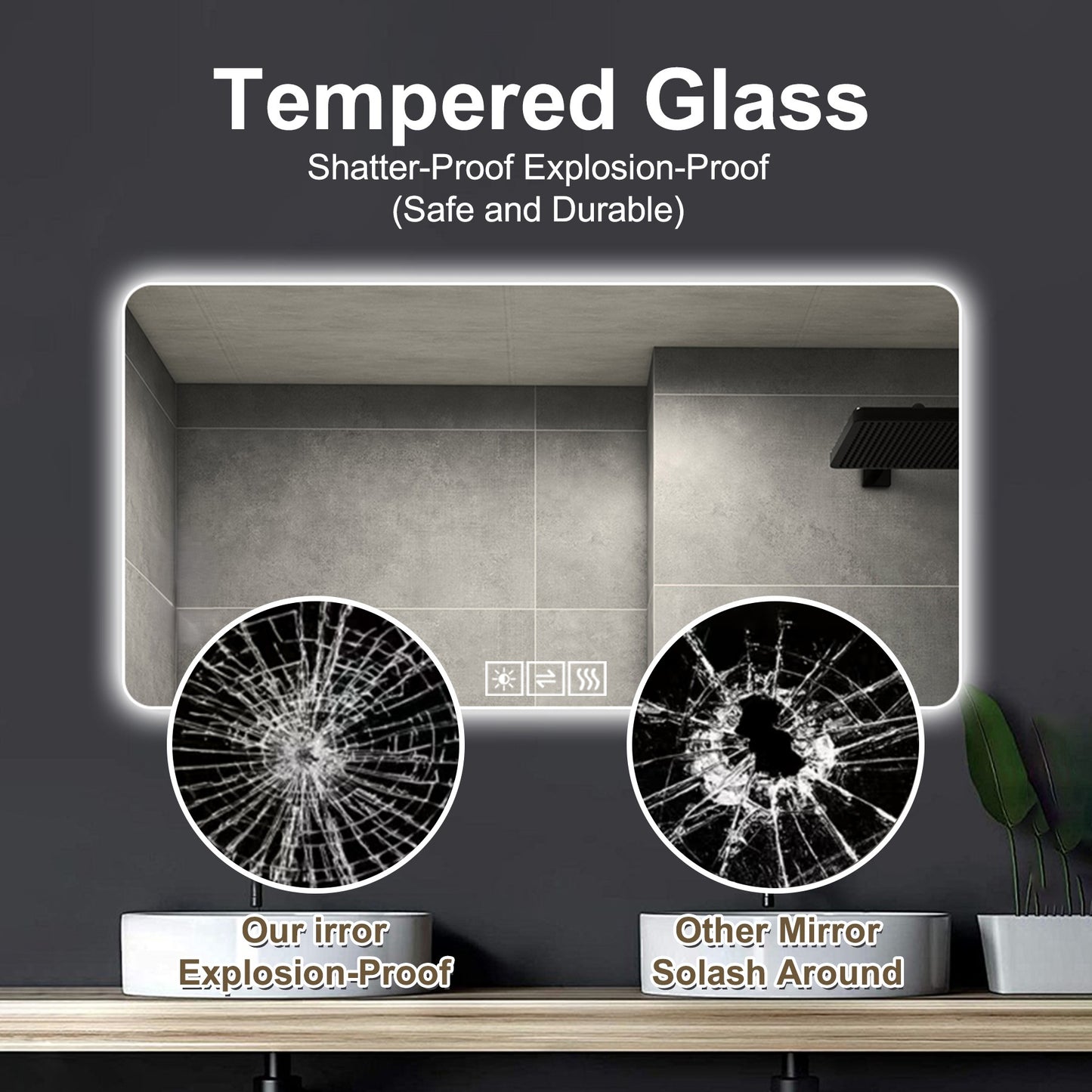 Shattered tempered glass mirror showing superior shatterproof quality