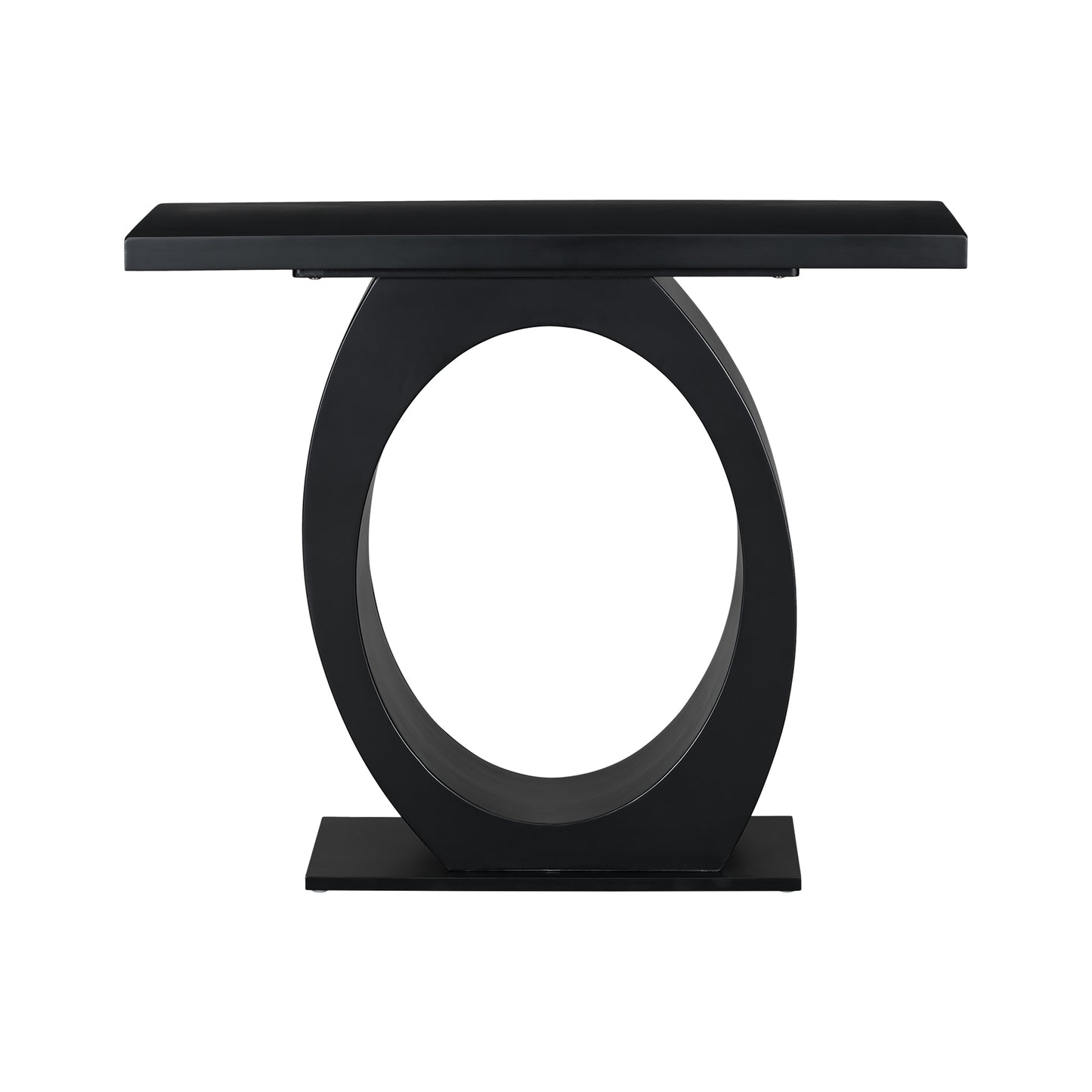 Modern black console table with unique circular open frame base