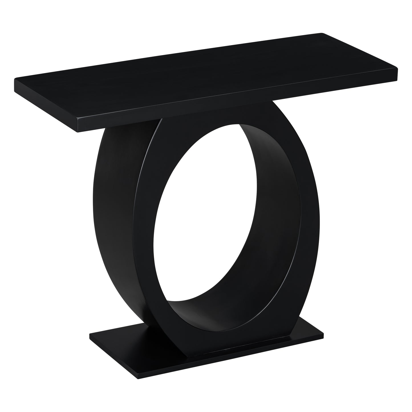 Sleek black console table with modern circular base