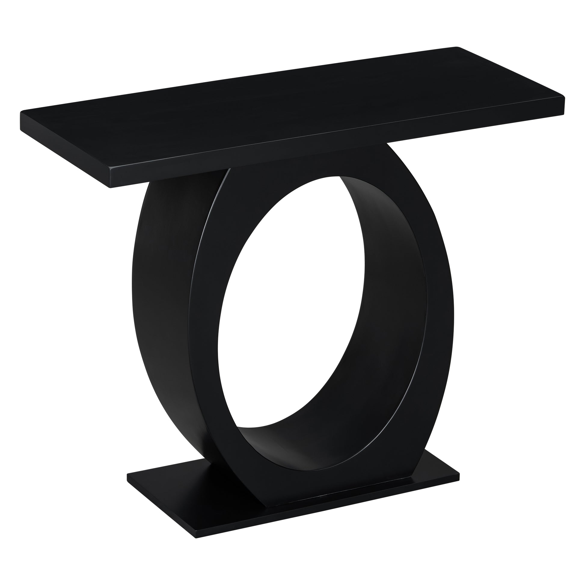Sleek black console table with modern circular base