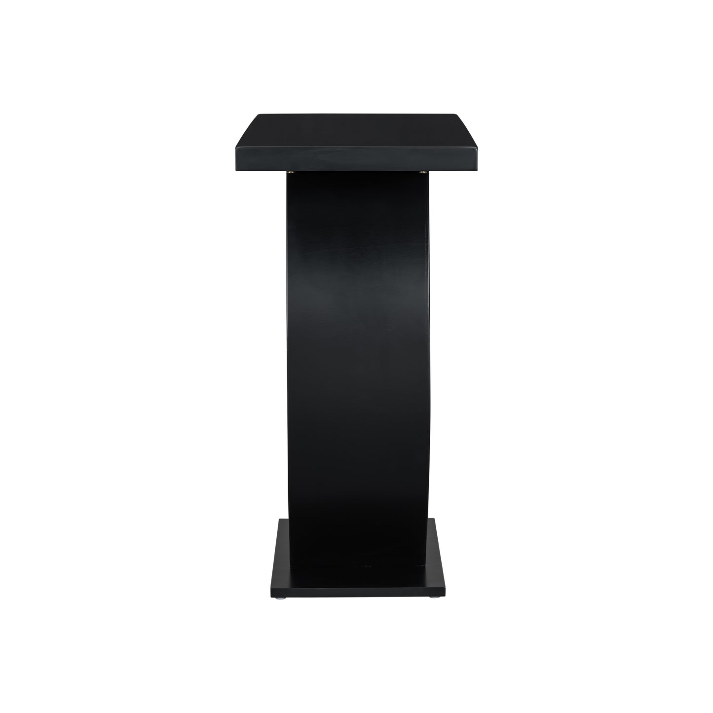 Black wood display pedestal with a modern rectangular design